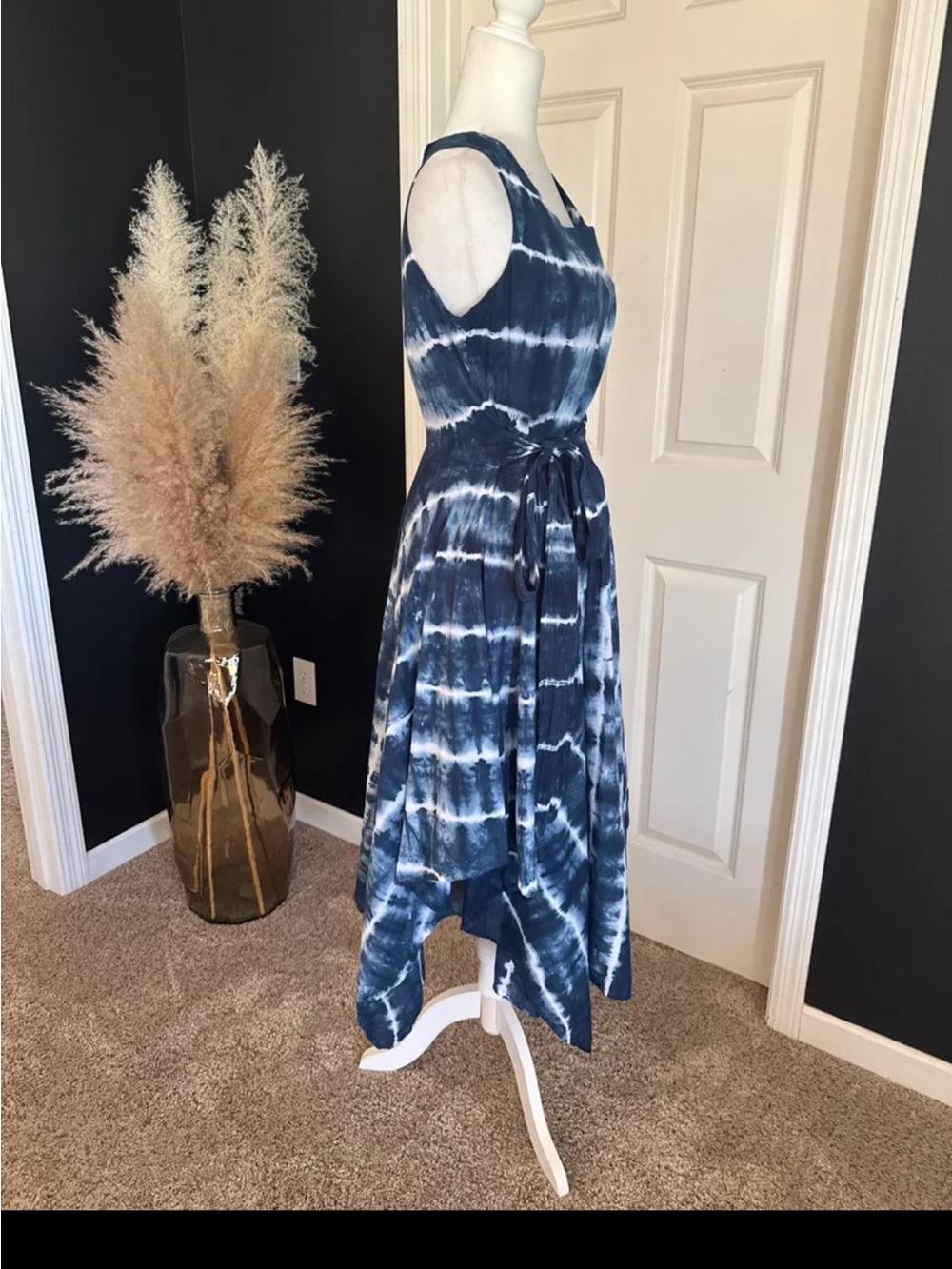Vintage Studio West 100% Cotton Blue/White Tie-Dye Handkerchief Midi Dress
Med - Picture 4 of 12